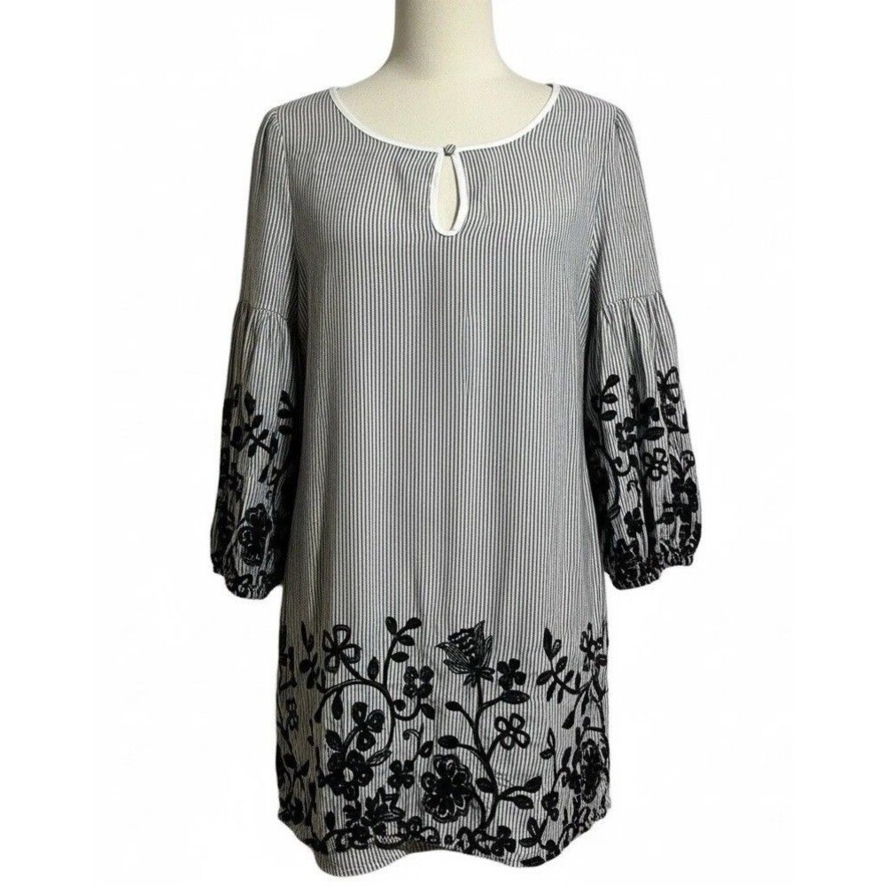 Love Posh Women's S Striped Embroidered Bell‎ Sleeve Tunic Sundress